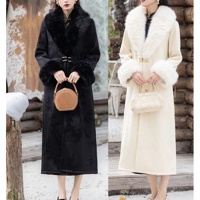 现代时尚改良新中式气质毛领旗袍外套2025冬季新款日常可穿大衣女