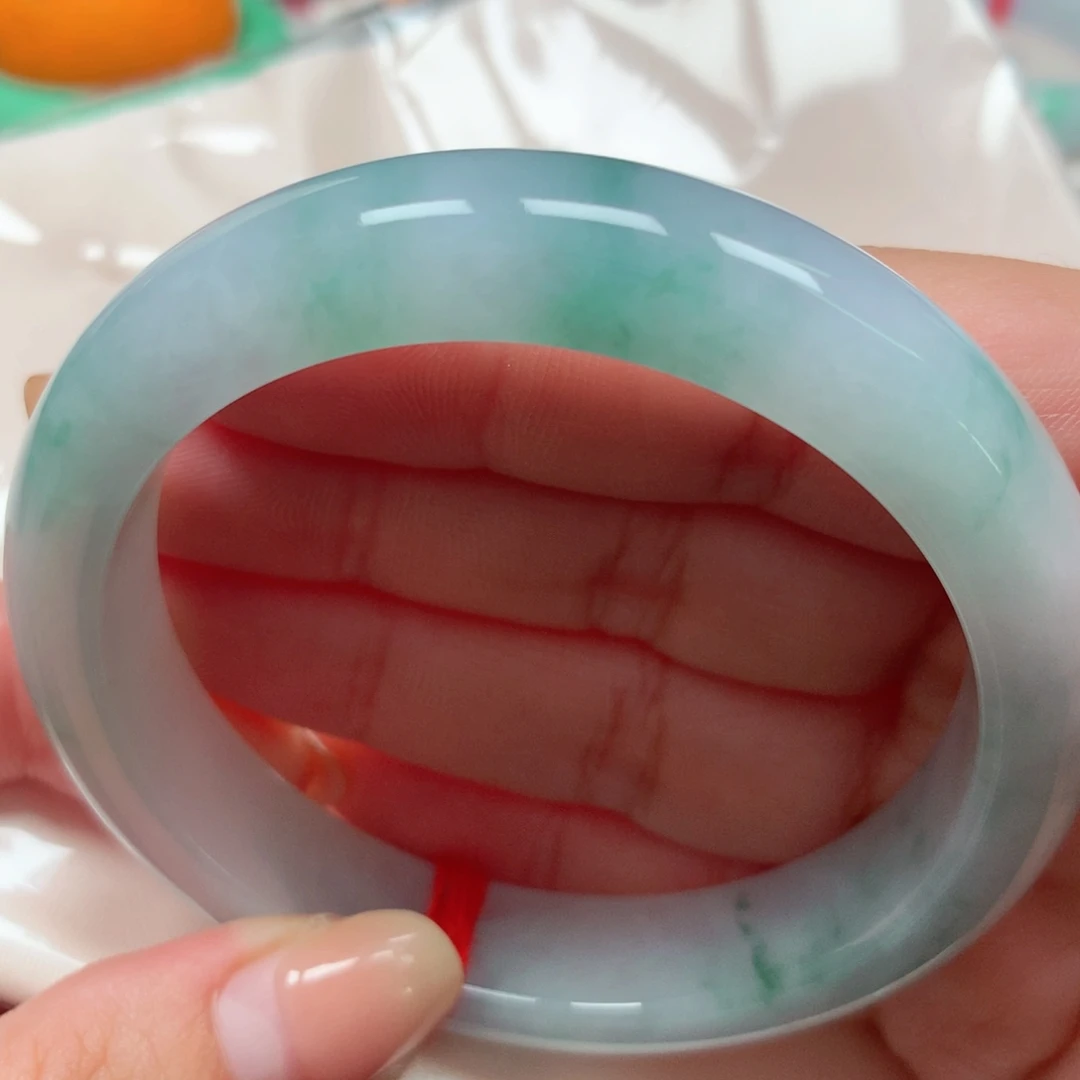 翡翠未镶嵌手镯8冰胶蓝花