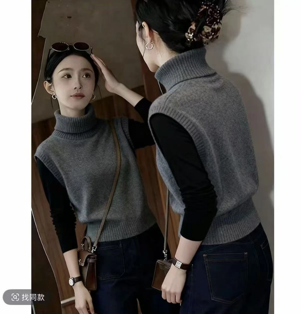 法式轻熟风慵懒风时尚大码单马甲韩版网红时尚针织毛衫