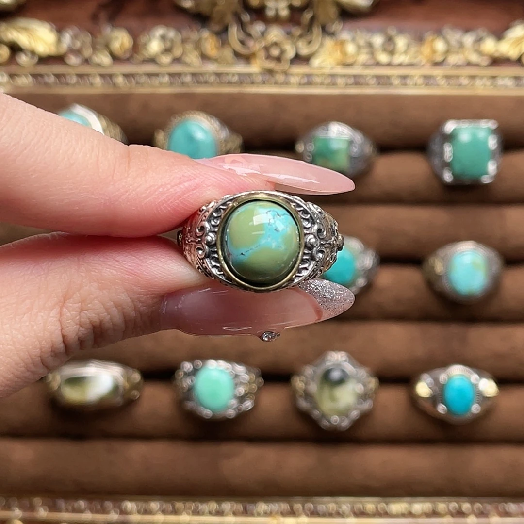 千****绿松石银S925镶嵌戒指