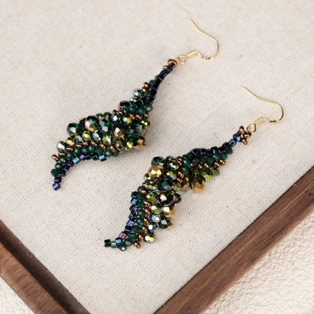 合金耳饰 LZ3698 小米珠镭射法秀款螺旋编织琉璃耳环