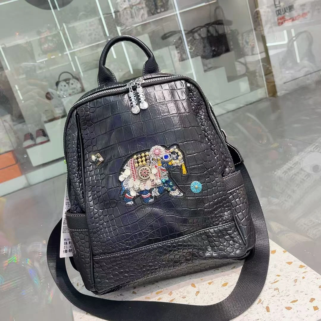 小田姐姐【茉莉世家】时尚小众多功能双肩包8819-10黑