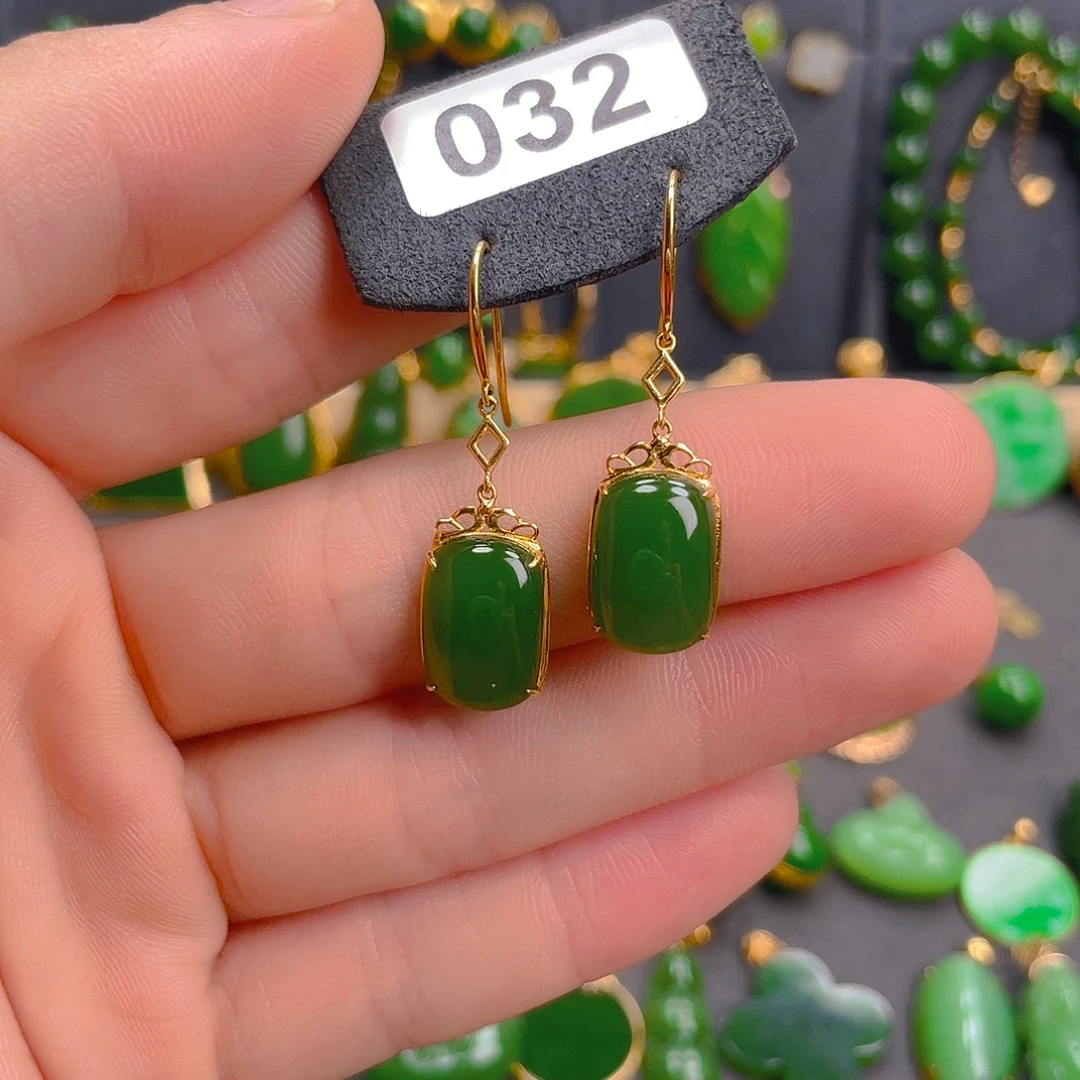 和田玉（碧玉）18K金镶嵌耳饰032