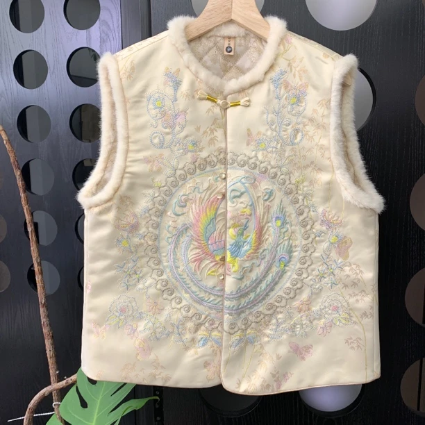 “大凤凰” 刺绣加棉马甲秋冬新中式加厚百搭重工马夹