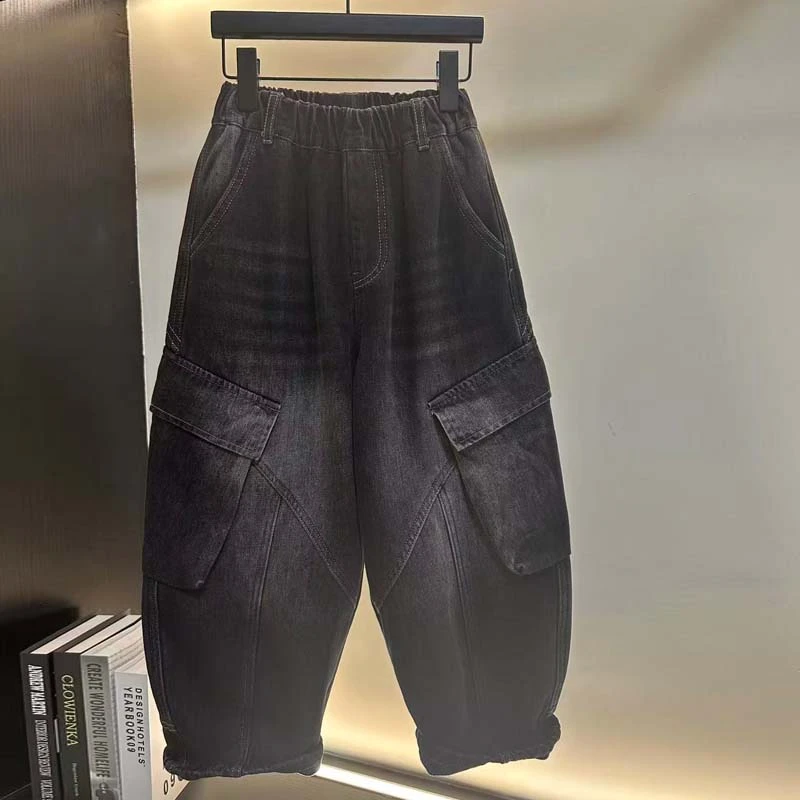 2025冬季新款儿童加绒牛仔裤韩版男童裤子中大童宽松加厚老爹裤