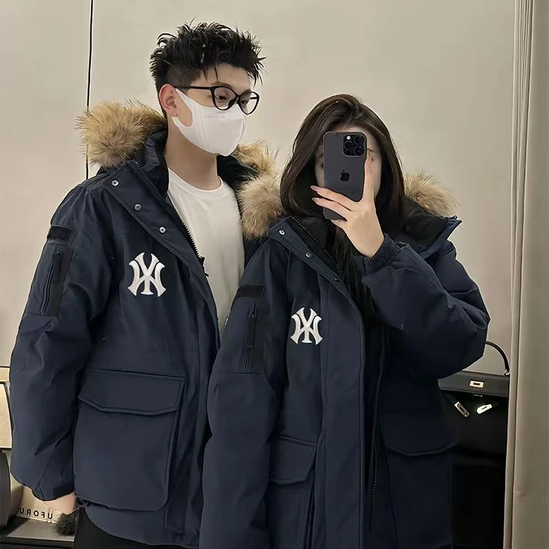 【奥莱专区】刺绣保暖连帽毛领撞色男女同款工装外套时尚宽松运动