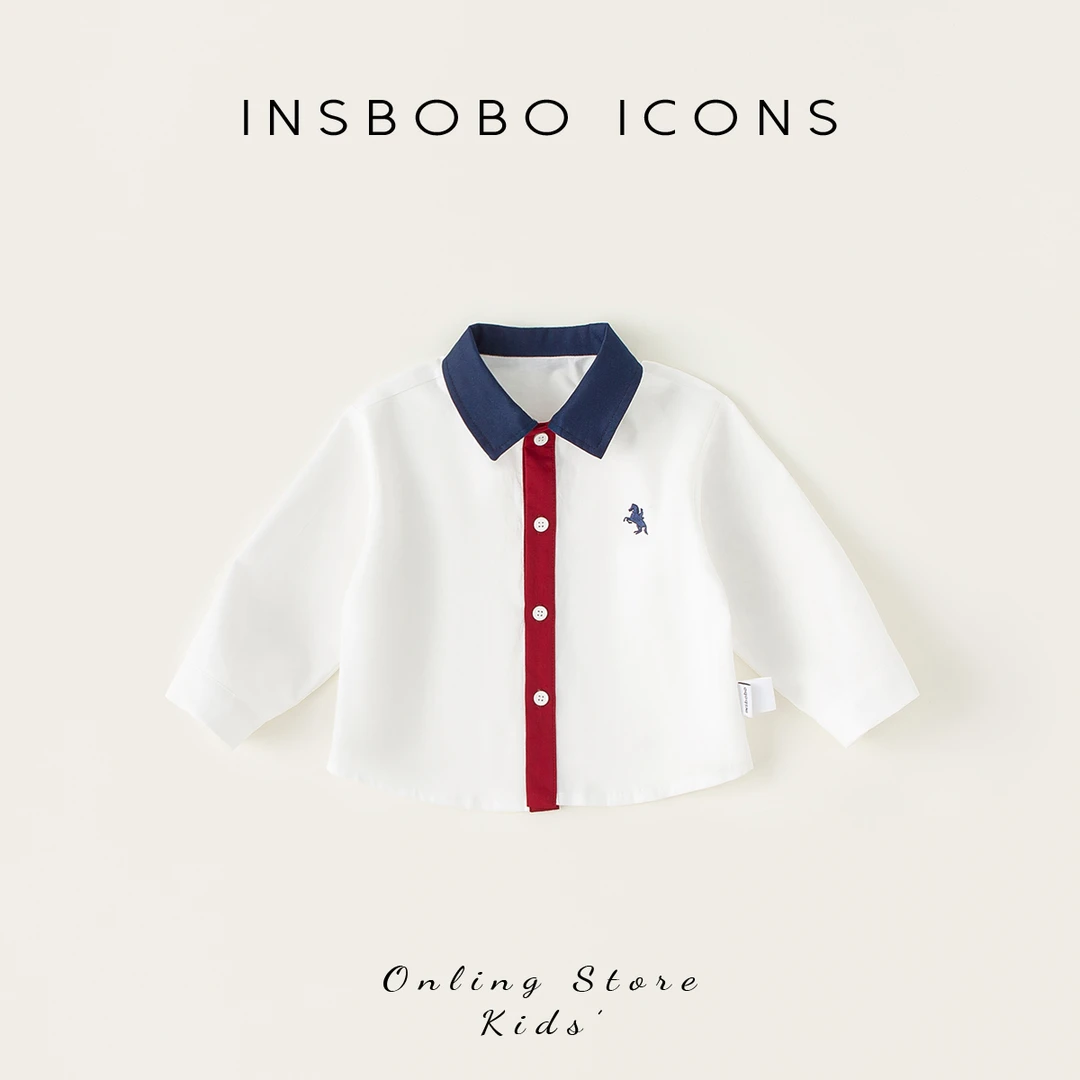 INSbobo儿童休闲衬衫设计感上衣简约洋气翻领撞色衬衫CY85011