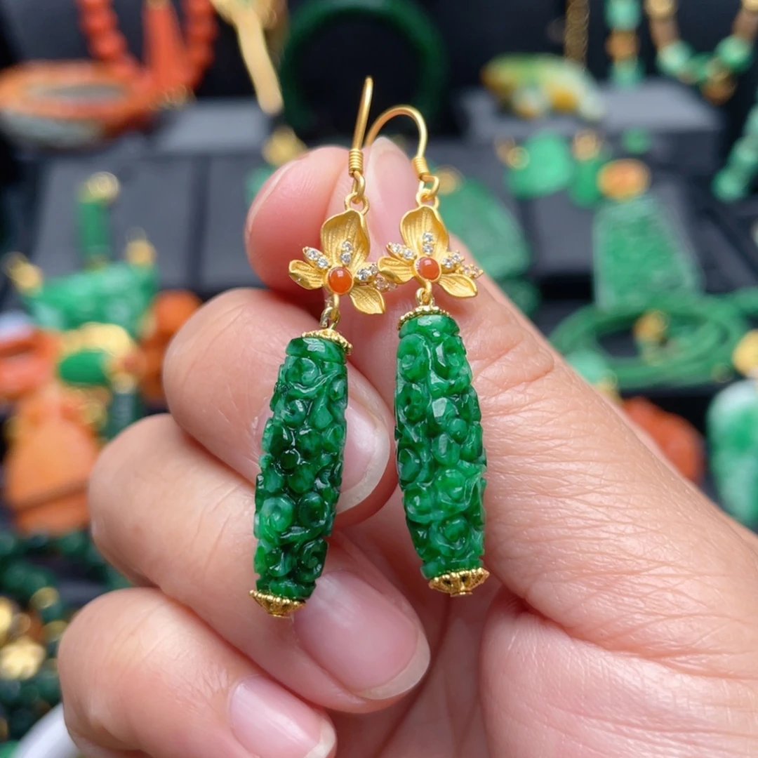 翡翠银S925镶嵌耳饰