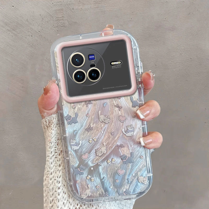 适用vivox80手机壳x80pro新款女曲屏版可爱猫咪全包防摔卡通创意