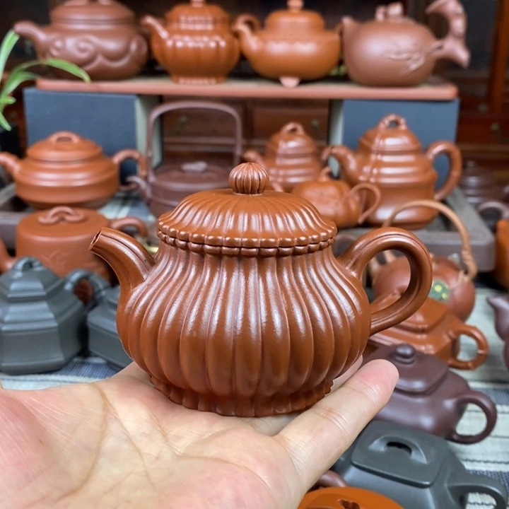 紫砂茶壶筋纹潘壶180cc原矿赵庄朱泥特价