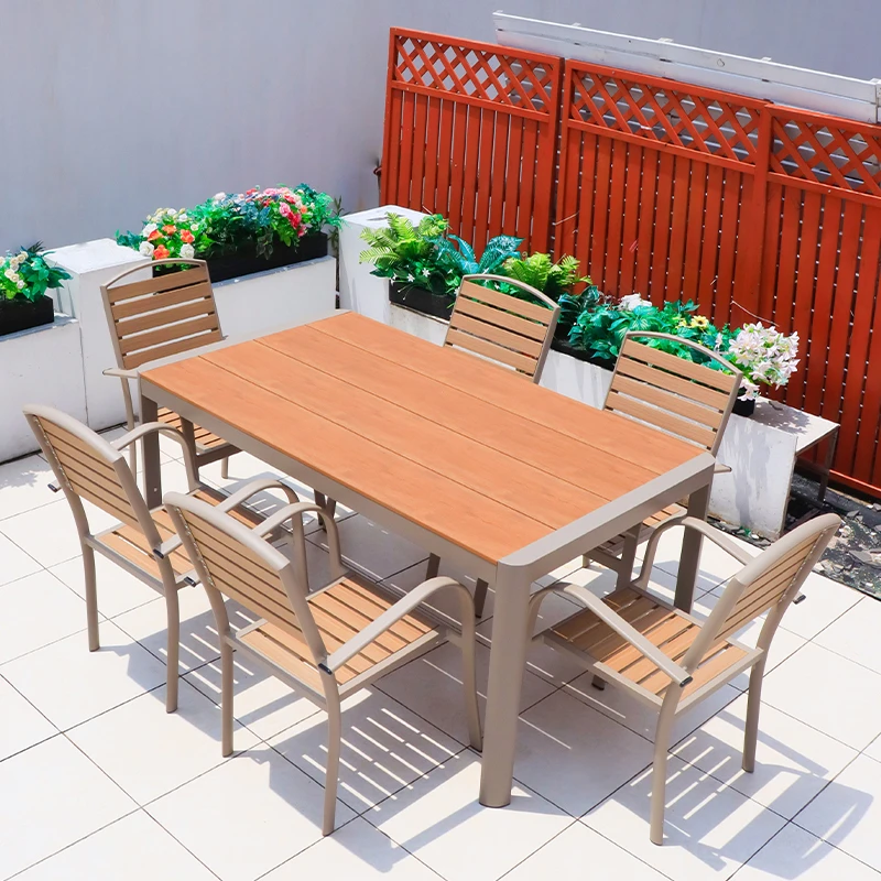 户外休闲桌椅塑木铝合金防腐木桌子室外桌椅庭院露天防水防晒