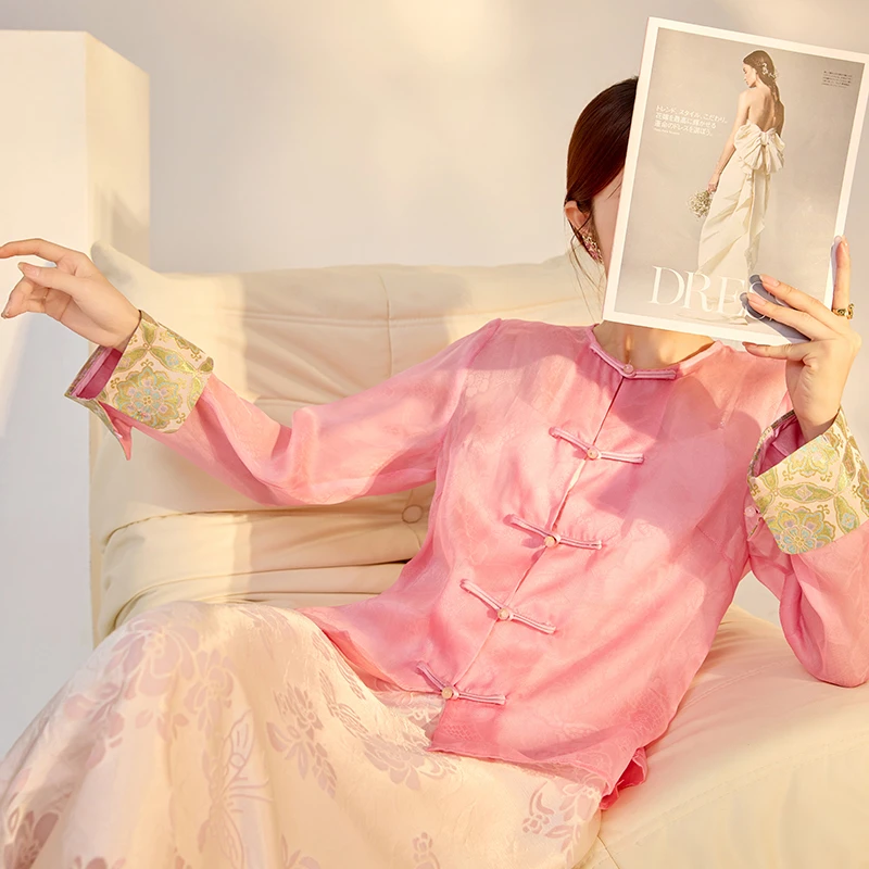 新中式国风高端桑蚕丝衬衫盘扣复古薄款时尚宽松气质上衣女 M6029