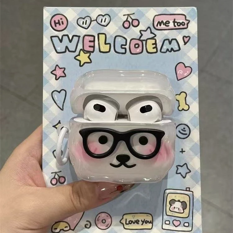 眼镜自嘲熊适用airpodspro2代苹果无线蓝牙耳机壳 airpods4新款