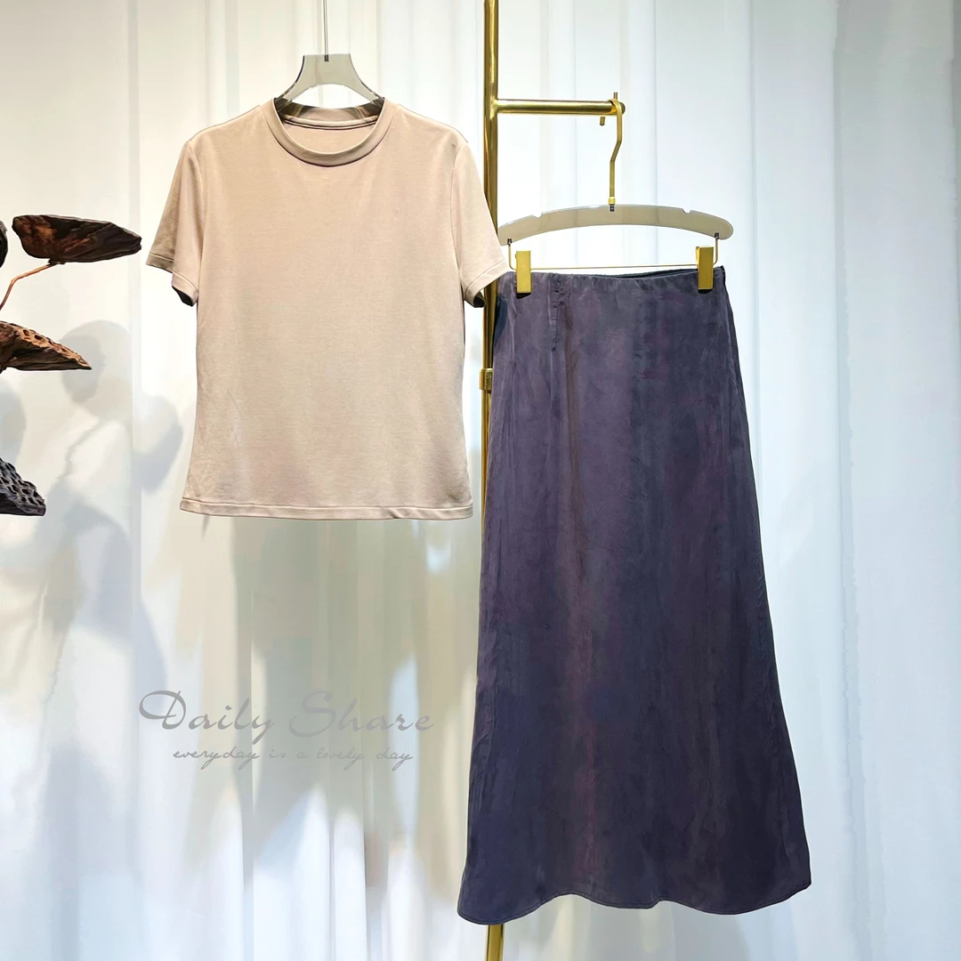 50175【小夫订单】夏季新款圆领T恤半身裙两件套T0012