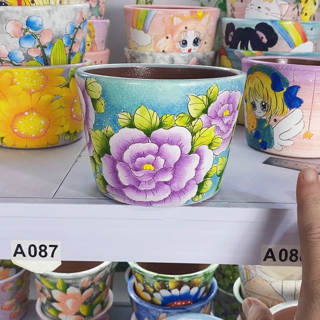 Y***秋紫砂花盆红陶手绘盆满28包邮