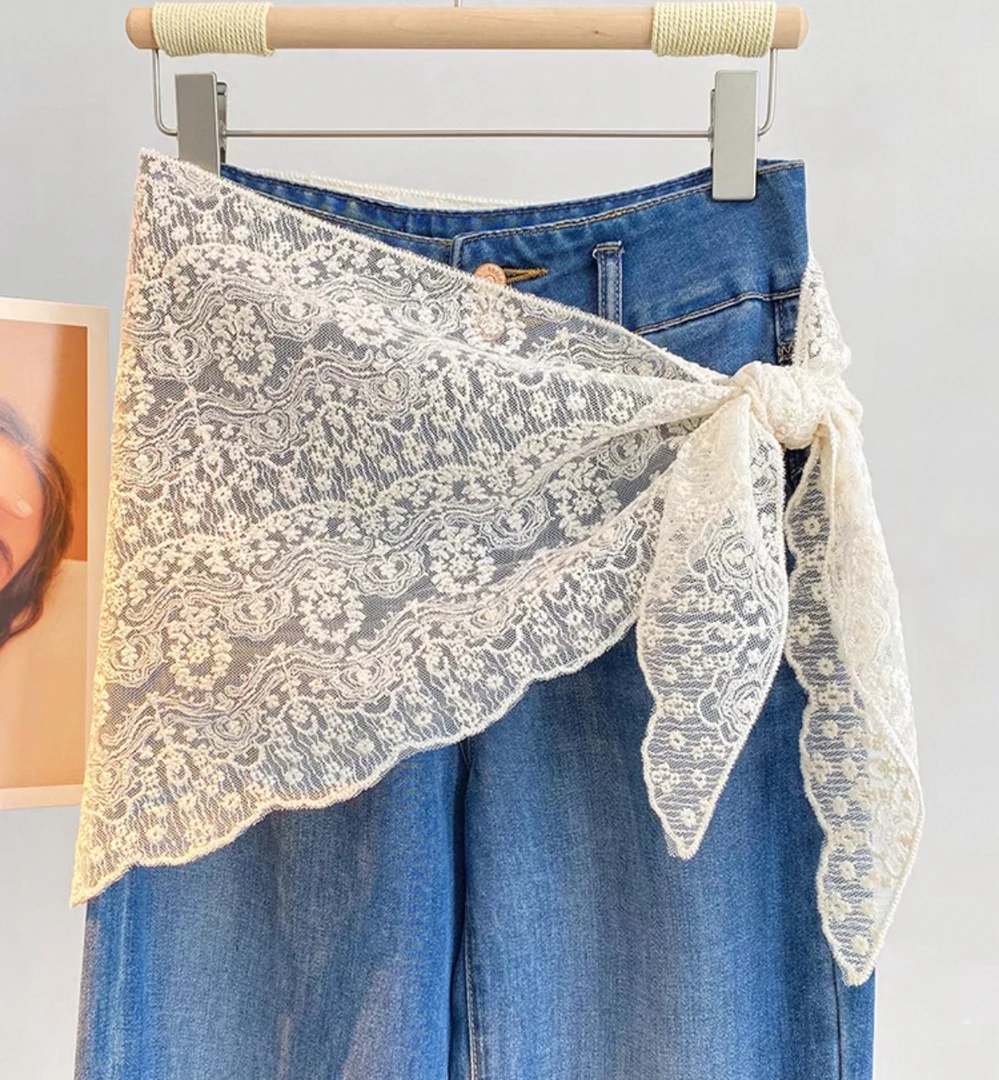 加大版蕾丝屁帘女2025新款叠穿半身裙外搭三角腰巾披肩多功能
