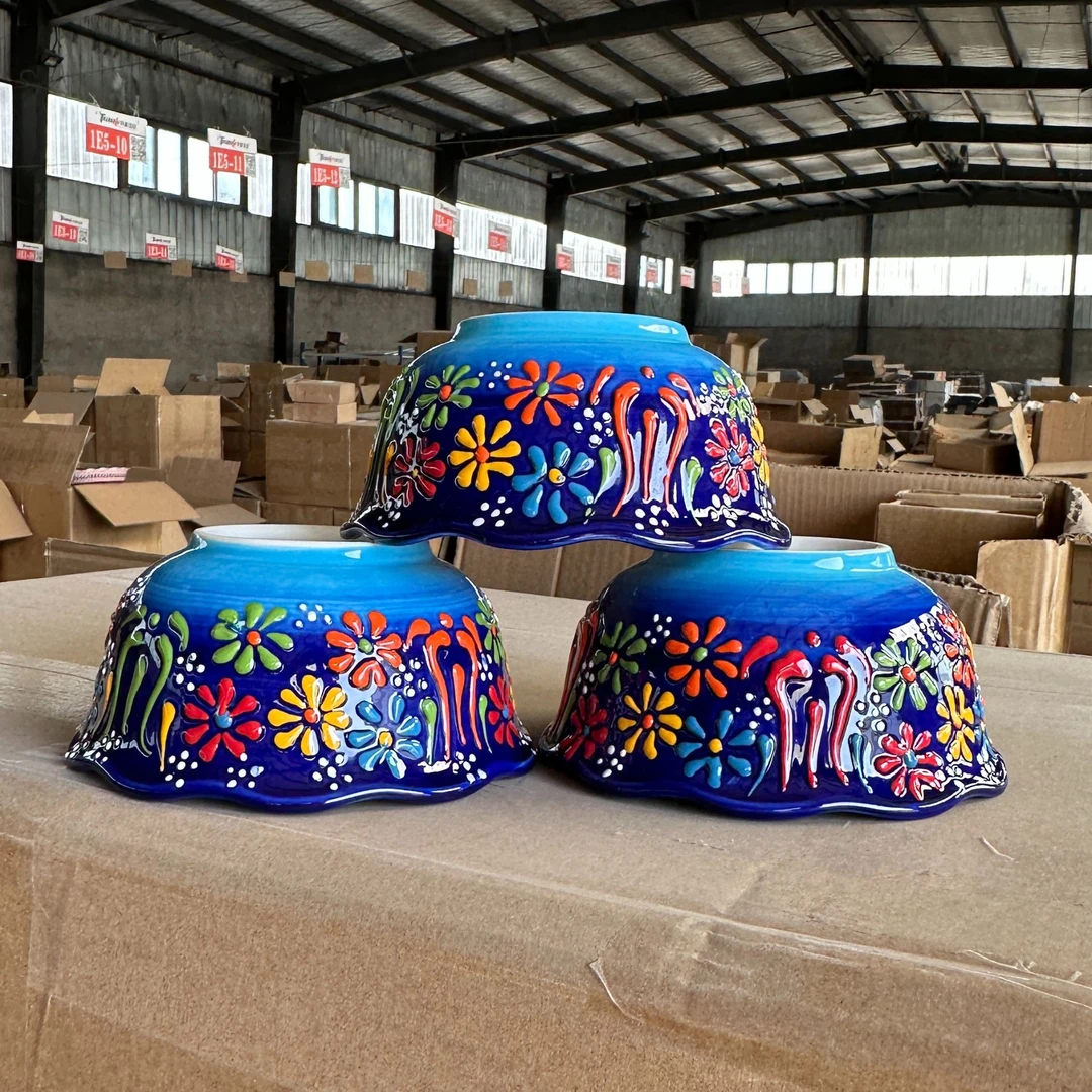 【土耳其堆料】人工手绘家用陶瓷5.2英寸花边米饭碗奶茶碗