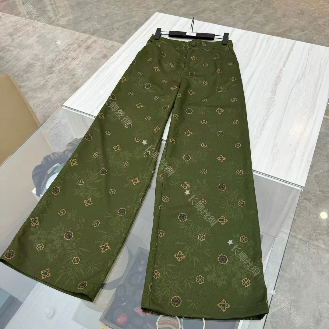 新中式复古绸缎提花花萝直筒裤女FY5030103