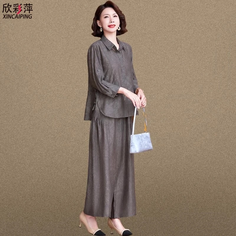 中年妈妈夏装套装贵夫人洋气衬衫2025新款中老年女春夏小衫两件套