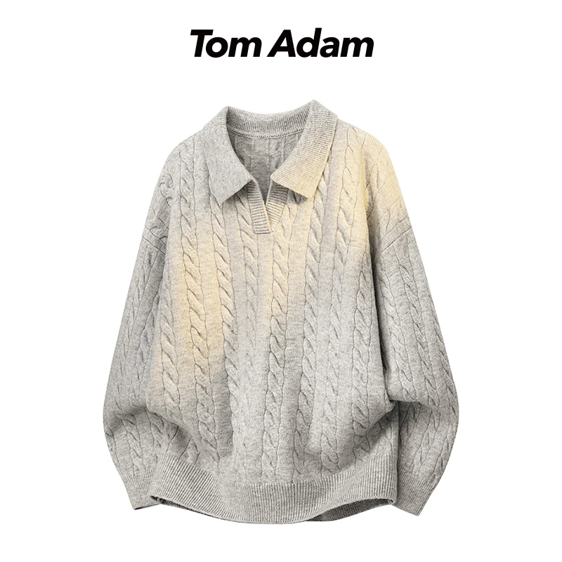 TOMADAMv领毛衣男款秋季韩系松弛感翻领polo衫复古老钱风上衣