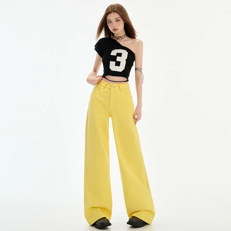 2025夏天上新时尚减龄经典多色长裤宽松直筒阔腿牛仔裤子夏季高腰