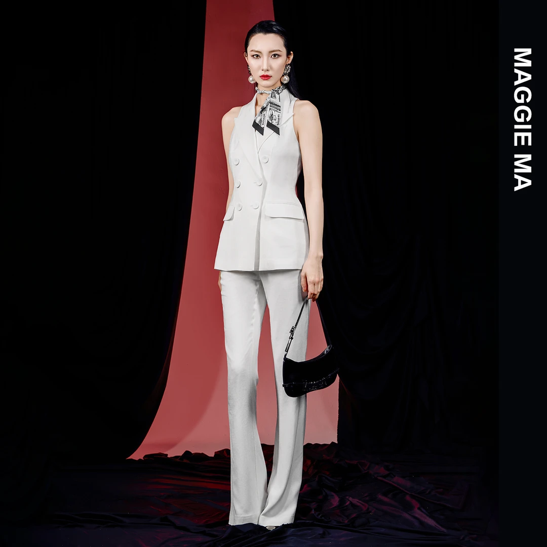 MAGGIE MA马婧设计师款气质女神双排扣马甲显瘦套装裤226S/227P