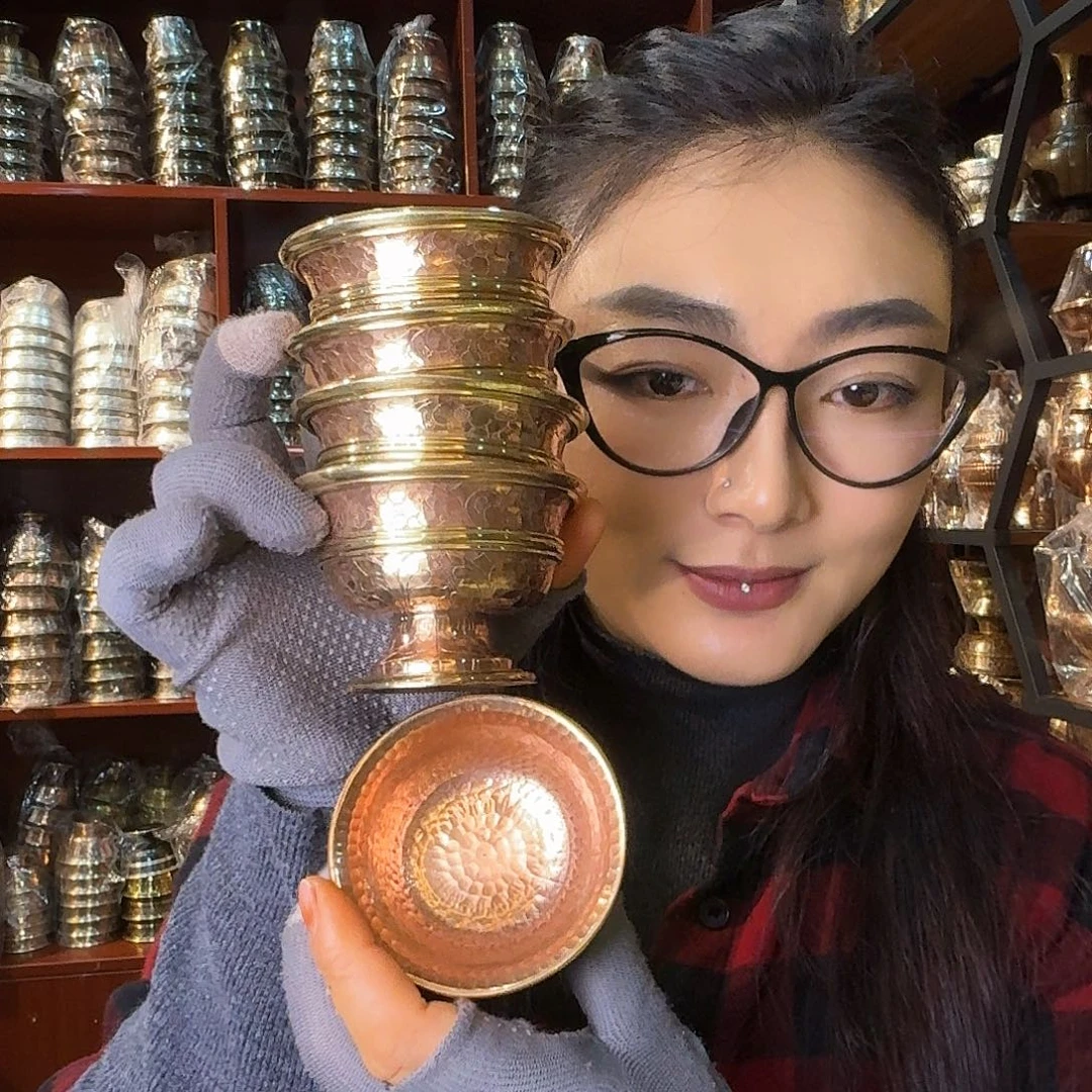 有机玻璃1️⃣号～尼泊尔纯手工纯紫铜供水碗一套7个8cm