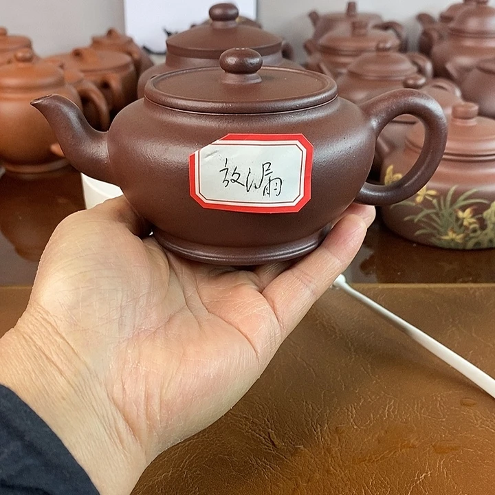 红***客紫砂茶壶大红泥扁樱210cc