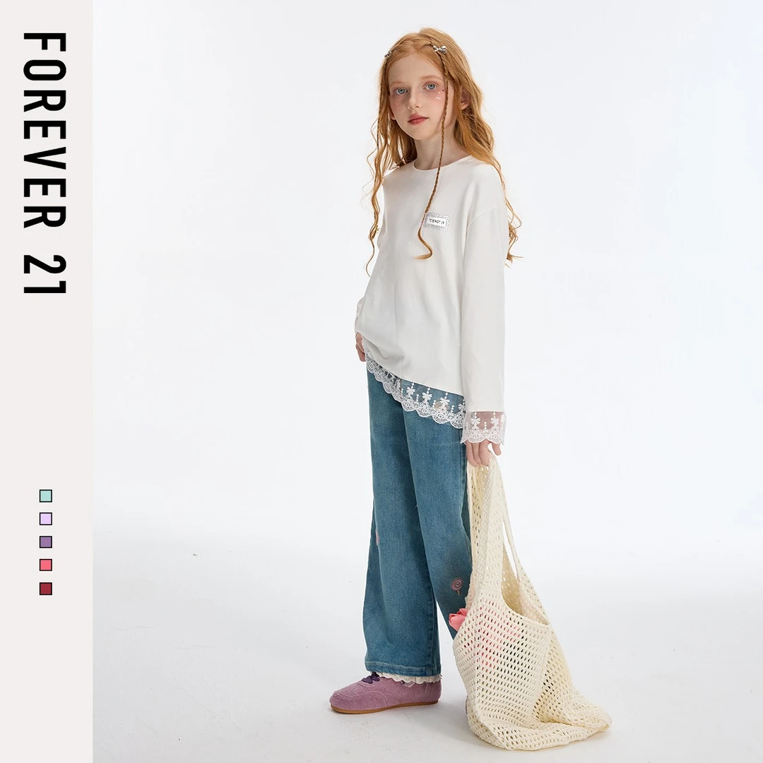 Forever 21儿童长袖t恤薄2025年新款中大童秋装女孩衣服女童上衣