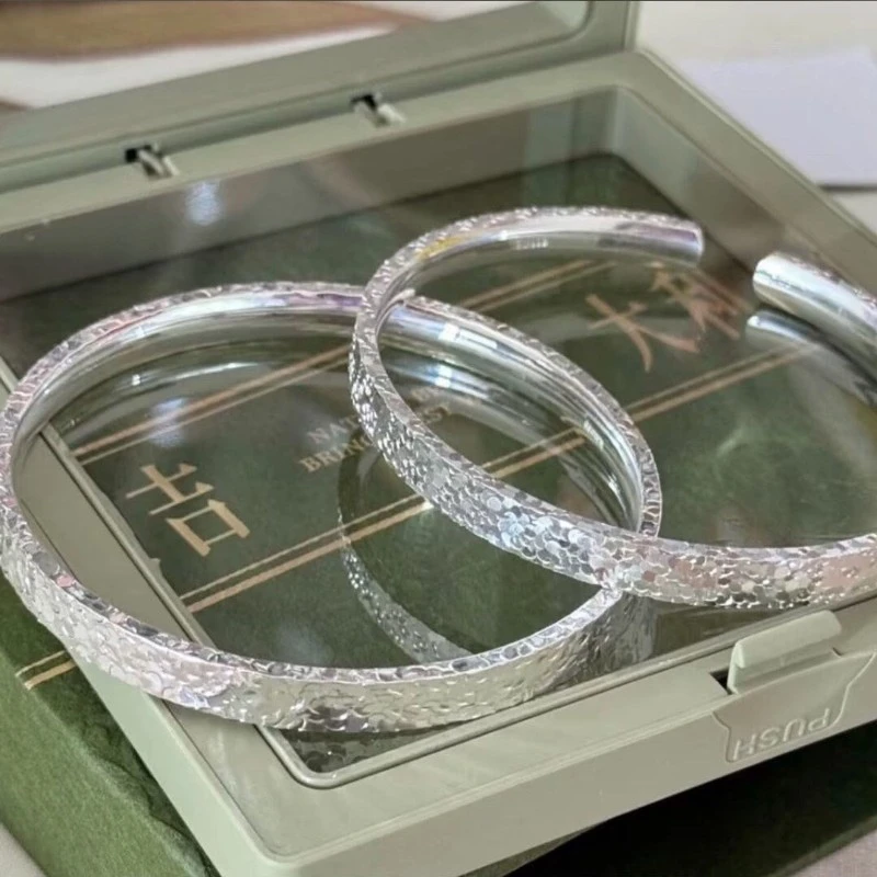 足银手镯 足银3号【碎冰冰手镯】足银999实心手镯碎碎平安22g