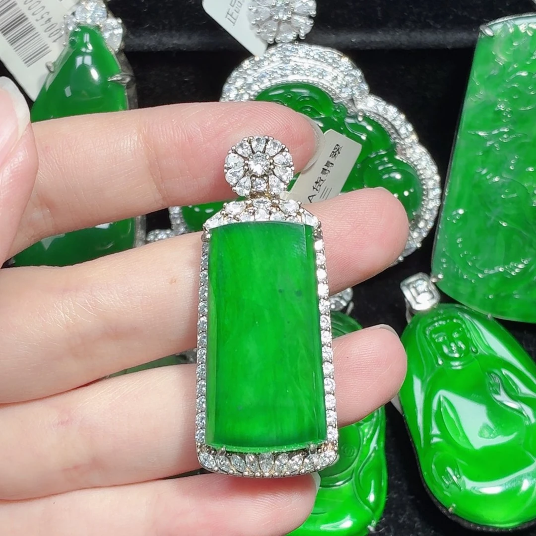 翡翠银S925镶嵌颈饰天然A货翡翠