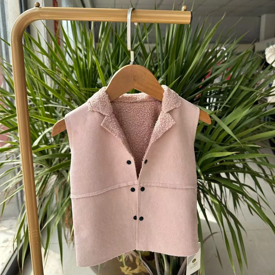 婴幼儿休闲纯色皮绒马甲春秋款双面