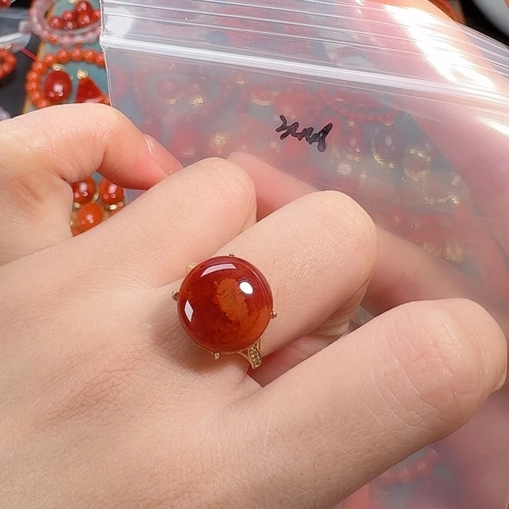南红玛瑙银S925镶嵌戒指