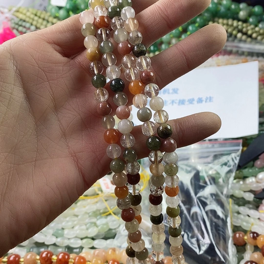 玛瑙/玉髓珠宝半成品合金一条天然7mm兔毛水晶E248