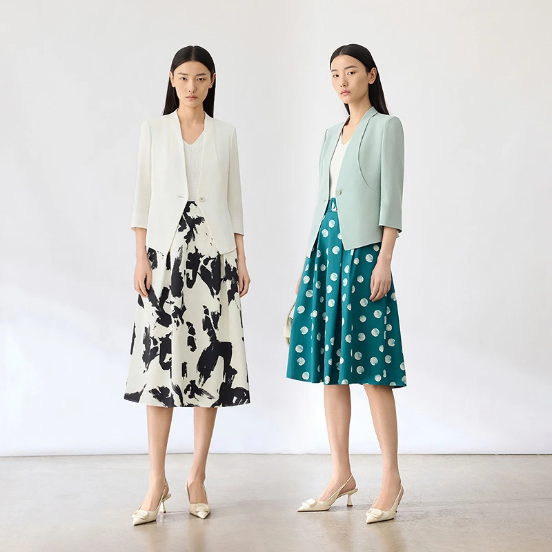 【商场同款】ANCY夏季新款v领修身薄款优雅醋酸混纺气质西服LNET01W