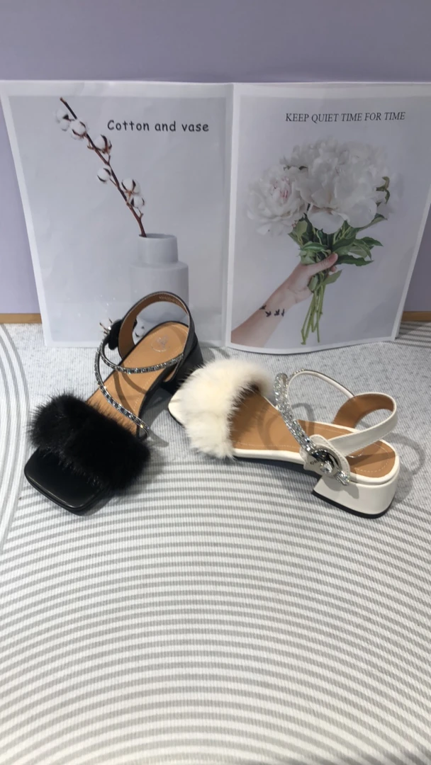 逸6680-2粗跟高跟时装凉鞋胶粘气质凉鞋纯色娃娃头低跟