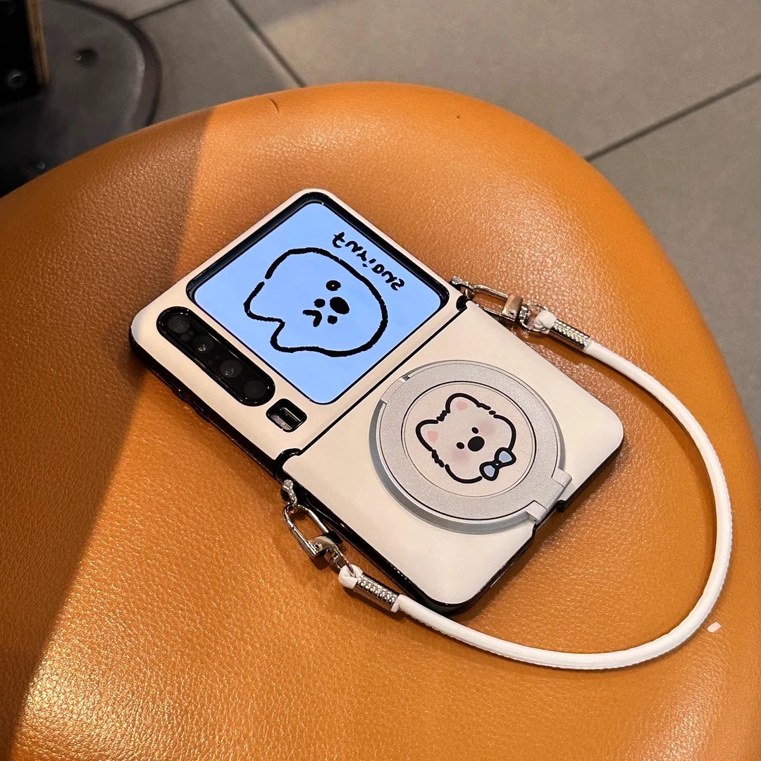 适用华为PuraX典藏版阔折叠手机壳简约白可爱小狗支架全包保护套