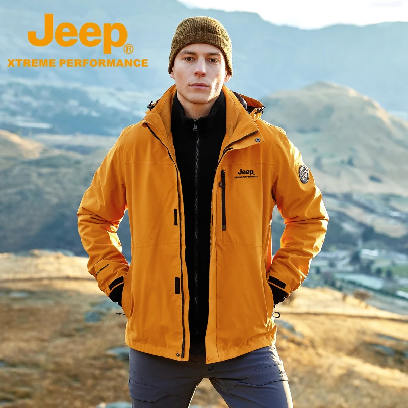 JEEP/吉普男士秋冬季爆款三合一抓绒冲锋衣加绒保暖加厚防风外套