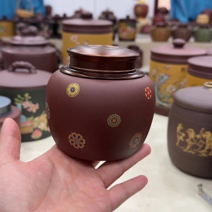 紫砂茶叶罐点彩罐二两