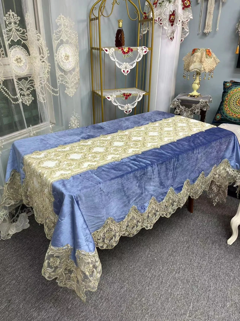 A-01蓝色（150*220）欧式田园金丝绒茶几布桌布防尘台布家用防滑