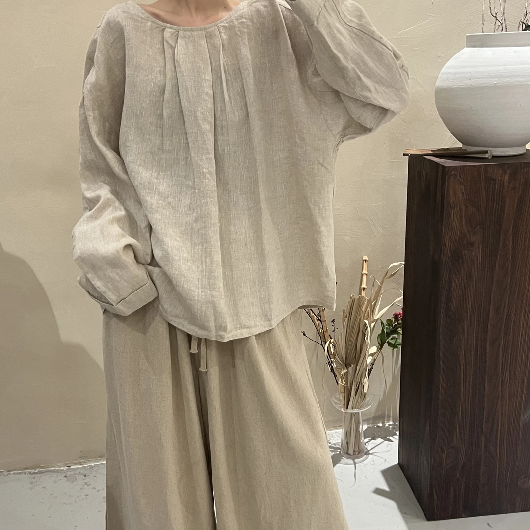 圆领褶皱宽松百搭中款衬衫上衣