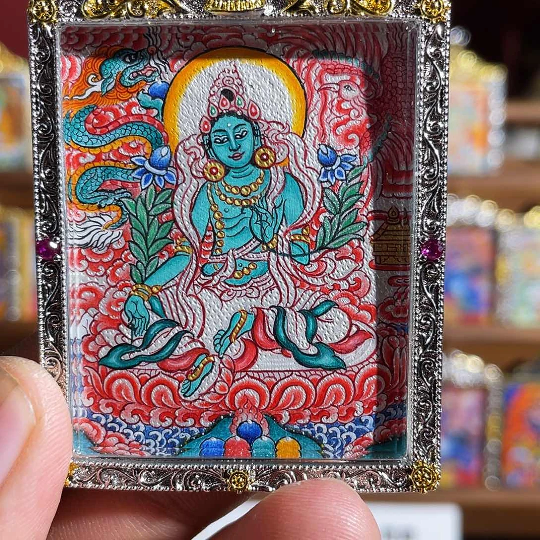 伊***娜绿度母热贡小唐卡