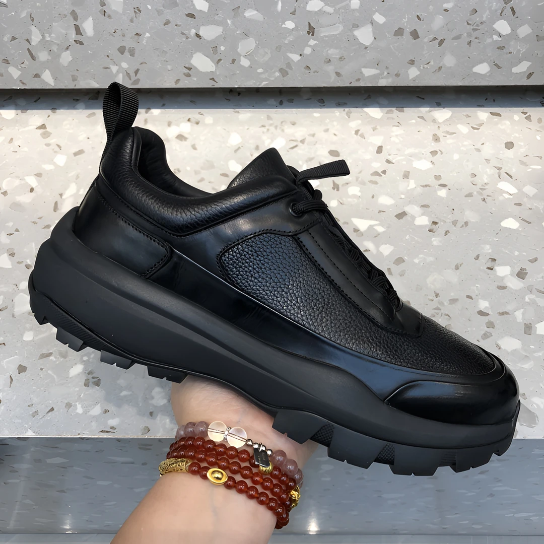 真皮男士秋季新款时尚厚底轻质防滑百搭休闲鞋高端商务皮鞋男鞋潮