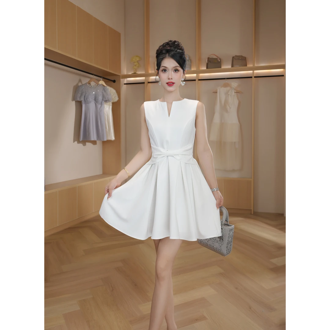 【设计师定制】显瘦气质白色轻奢名媛复古简约高级感连衣裙9086