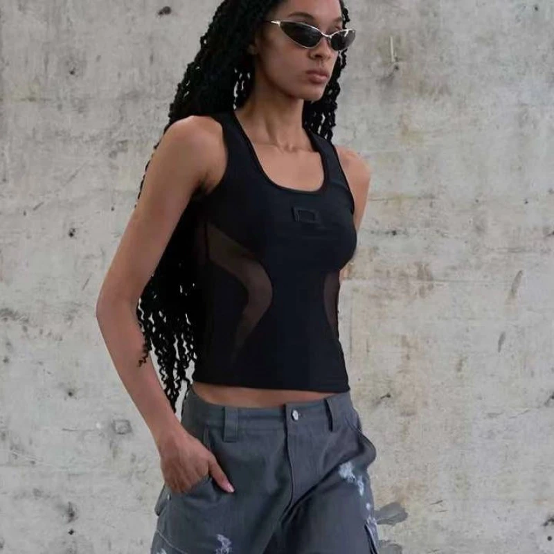 AKTK金属扣网纱拼接背心AKTK042H103