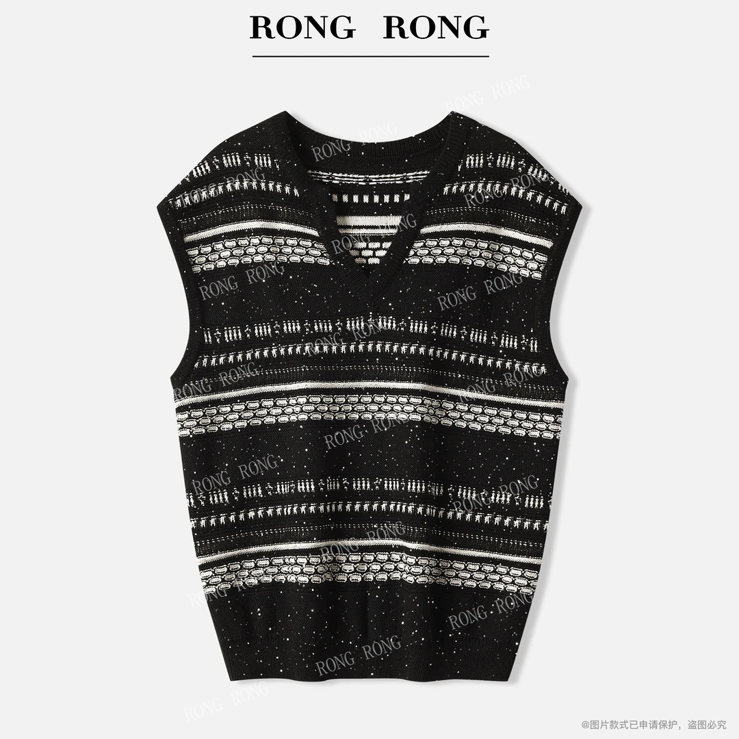 溶溶【星河交织】RONGRONG双色交织珠片纱V领宽松时尚马甲ZGQ6B2959