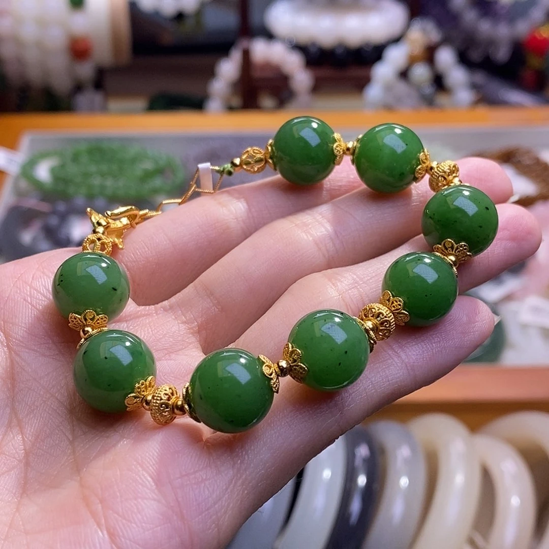 颈饰未镶嵌和田玉碧玉银镶手串12MM