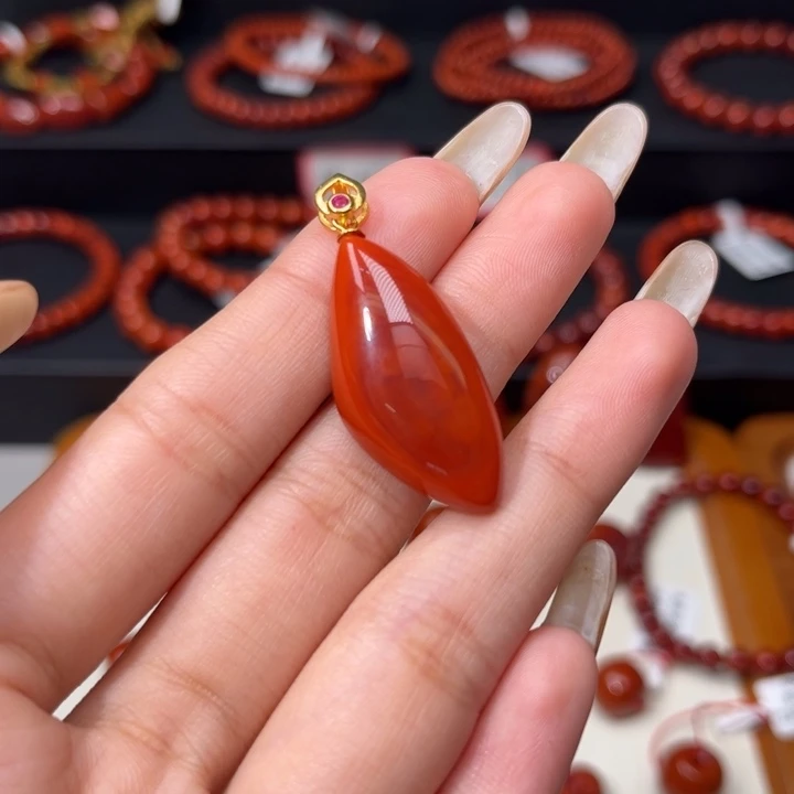 南红玛瑙银S925镶嵌颈饰柿子红玫红双色吊坠