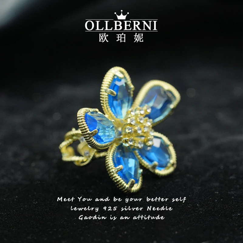 铜合金戒指 手工气质蓝色轻奢时尚百搭精致优雅奢华简约戒指-1003