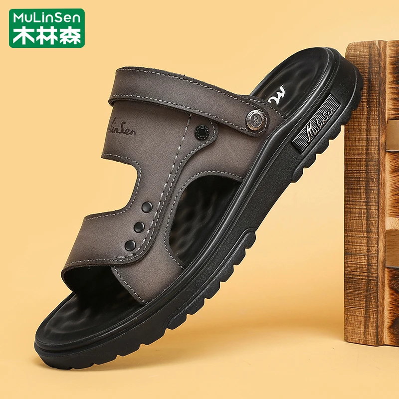 木林森夏季男士外穿开车潮流防滑休闲凉鞋软底拖鞋度假一字拖鞋